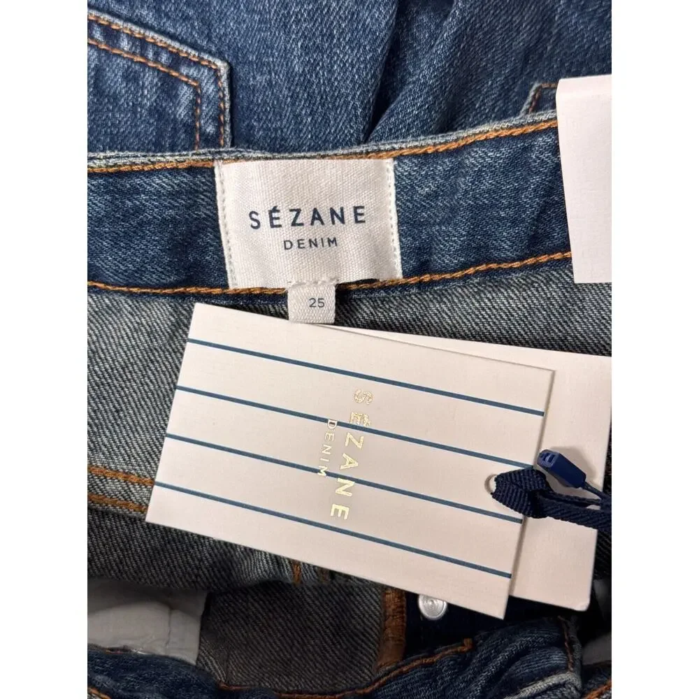 New Sezane Jeans 25 Womens Mid Rise Ankle Skinny Leg Raw Hem Medium Wash